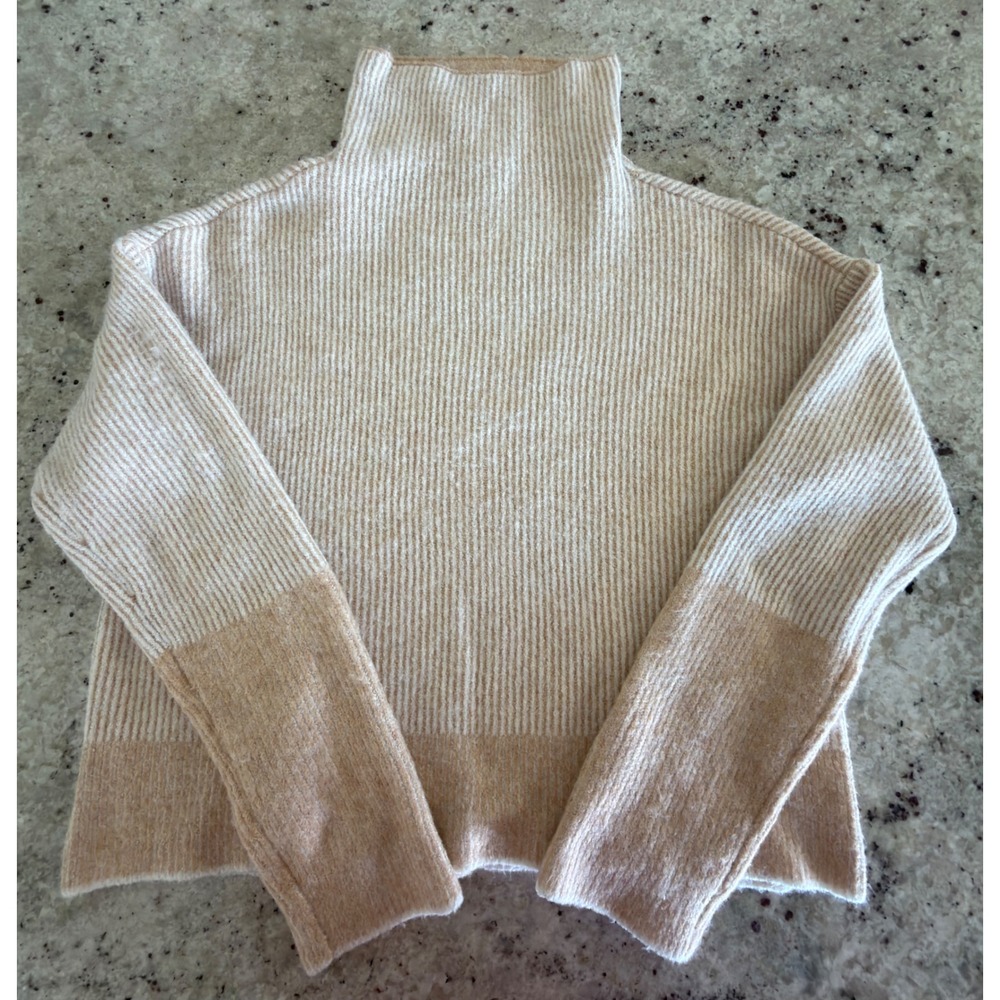 Calvin Klein Jeans Small Ribbed Turtleneck Sweater Cream Tan Colorblock